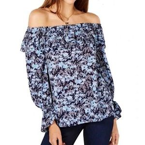 MICHAEL KORS Off Shoulder Top Floral Navy S